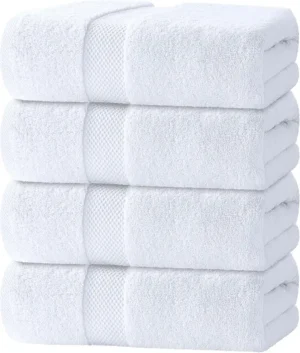 White Classic Luxury Bath Towels Set of 4 Large - 700 GSM Turkish Cotton Ultra Soft Bath Towels 27x54 | Highly Absorbent and Quick Dry | Hotel Towels for Bathroom Luxury, Plush Shower Towels, White